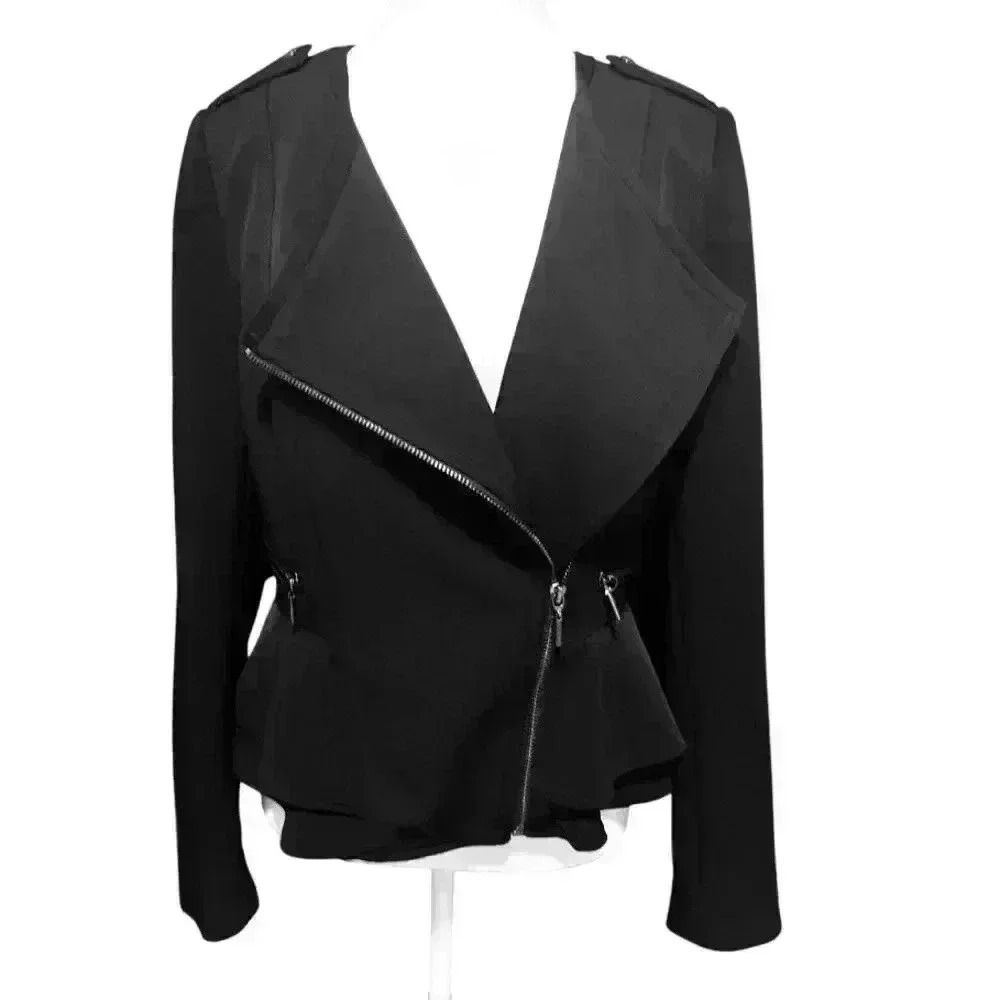 White House Black Market Black Peplum Moto Jacket Size 4 - Picture 9 of 16